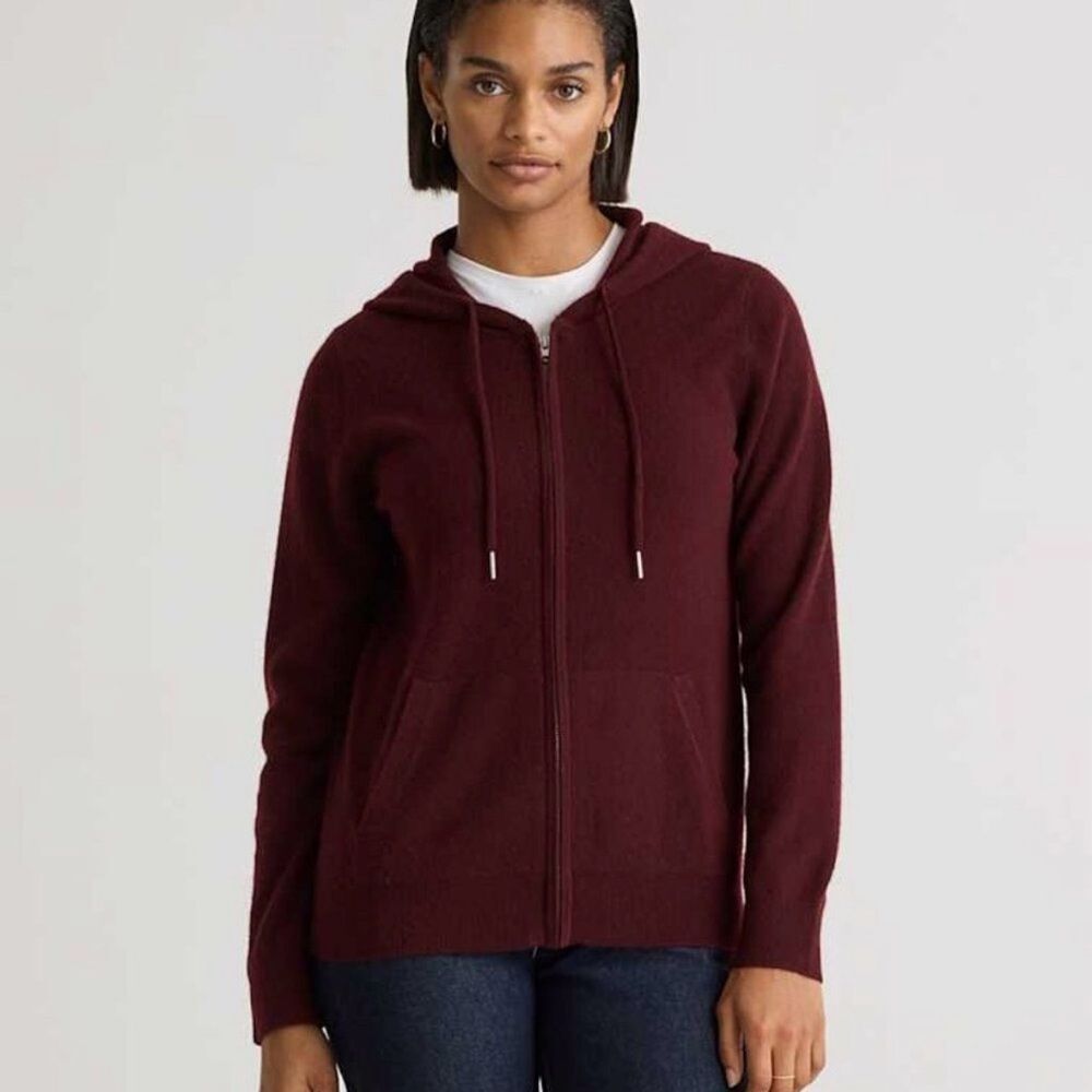 Quince Mongolian Cashmere Full Zip Hoodie in Rich Burgundy Size XS NEW Luxury